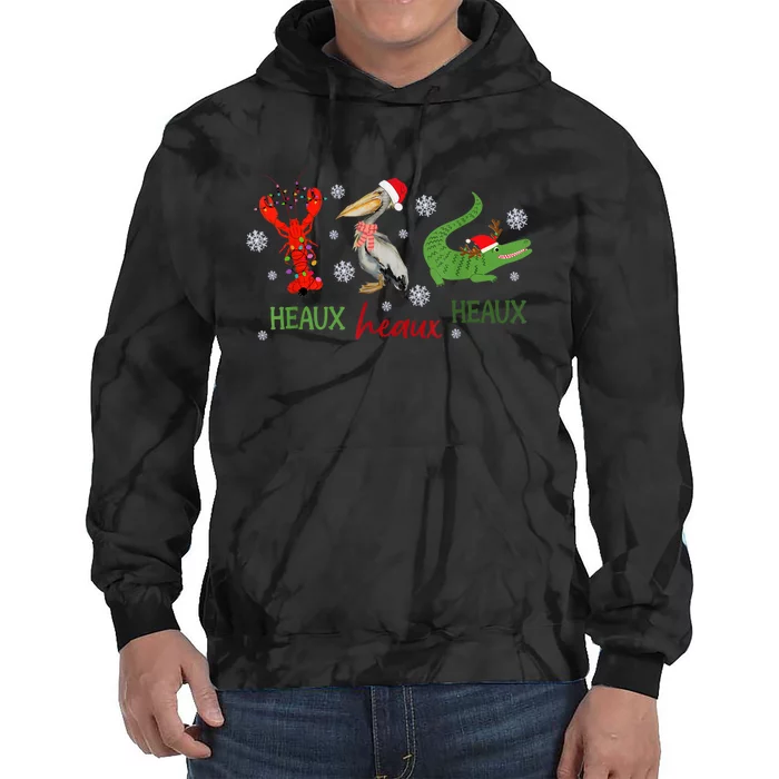 Heaux Heaux Heaux Cajun Christmas Crawfish Pelican Alligator Tie Dye Hoodie