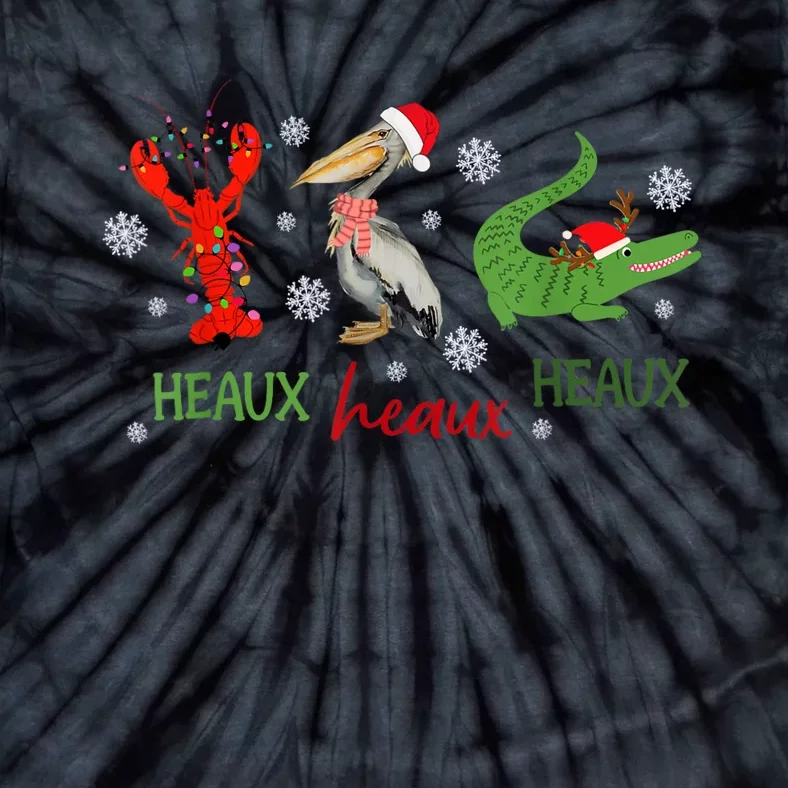 Heaux Heaux Heaux Cajun Christmas Crawfish Pelican Alligator Tie-Dye T-Shirt