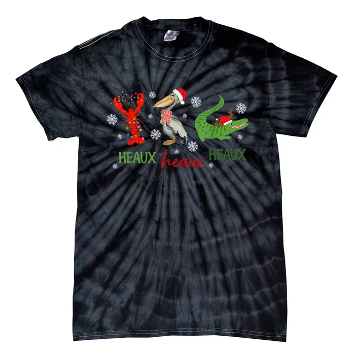 Heaux Heaux Heaux Cajun Christmas Crawfish Pelican Alligator Tie-Dye T-Shirt