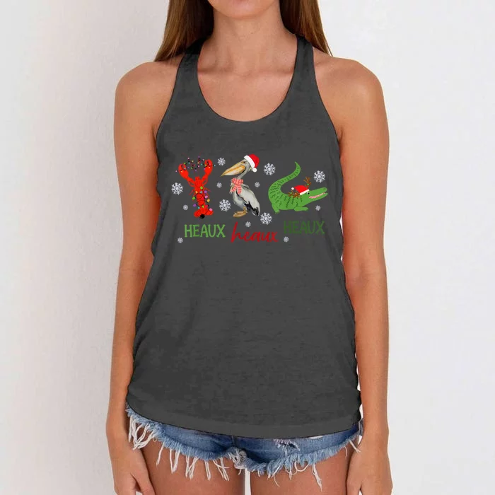 Heaux Heaux Heaux Cajun Christmas Crawfish Pelican Alligator Women's Knotted Racerback Tank