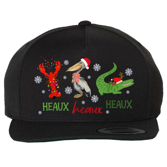 Heaux Heaux Heaux Cajun Christmas Crawfish Pelican Alligator Wool Snapback Cap