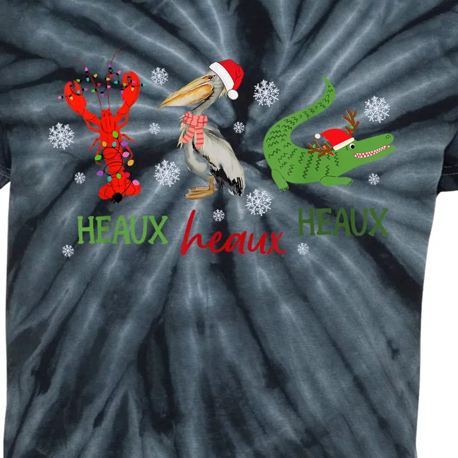 Heaux Heaux Heaux Cajun Christmas Crawfish Pelican Alligator Kids Tie-Dye T-Shirt