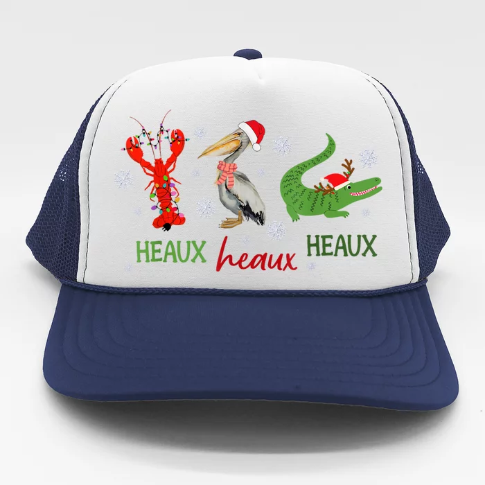 Heaux Heaux Heaux Cajun Christmas Crawfish Pelican Alligator Trucker Hat