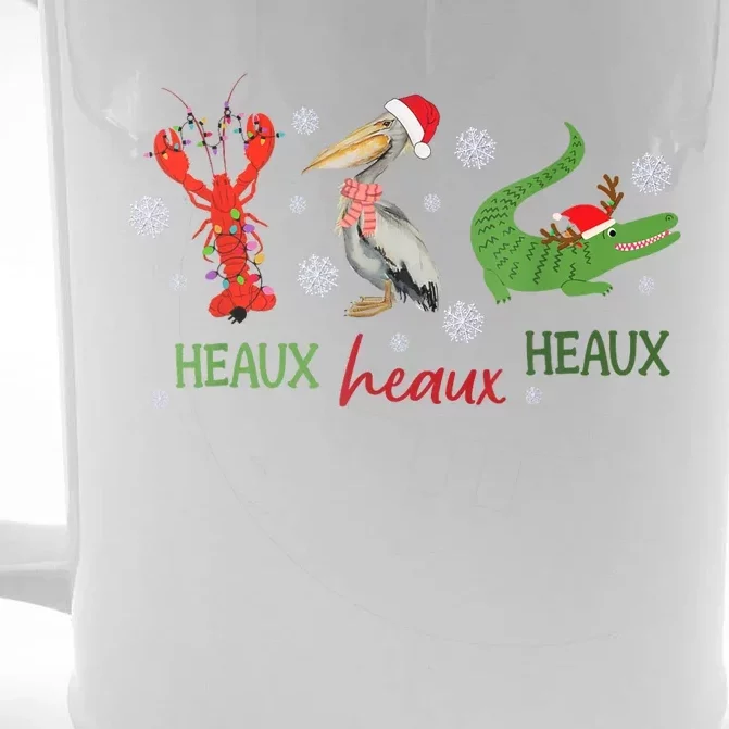 Heaux Heaux Heaux Cajun Christmas Crawfish Pelican Alligator Front & Back Beer Stein