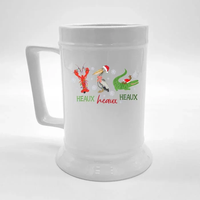 Heaux Heaux Heaux Cajun Christmas Crawfish Pelican Alligator Front & Back Beer Stein