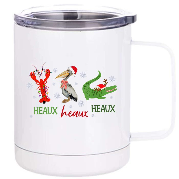 Heaux Heaux Heaux Cajun Christmas Crawfish Pelican Alligator Front & Back 12oz Stainless Steel Tumbler Cup