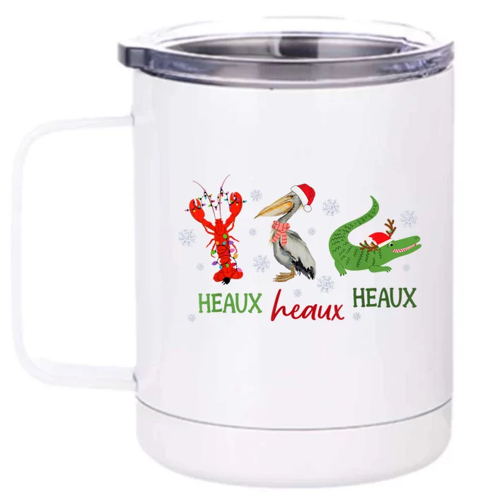 Heaux Heaux Heaux Cajun Christmas Crawfish Pelican Alligator Front & Back 12oz Stainless Steel Tumbler Cup