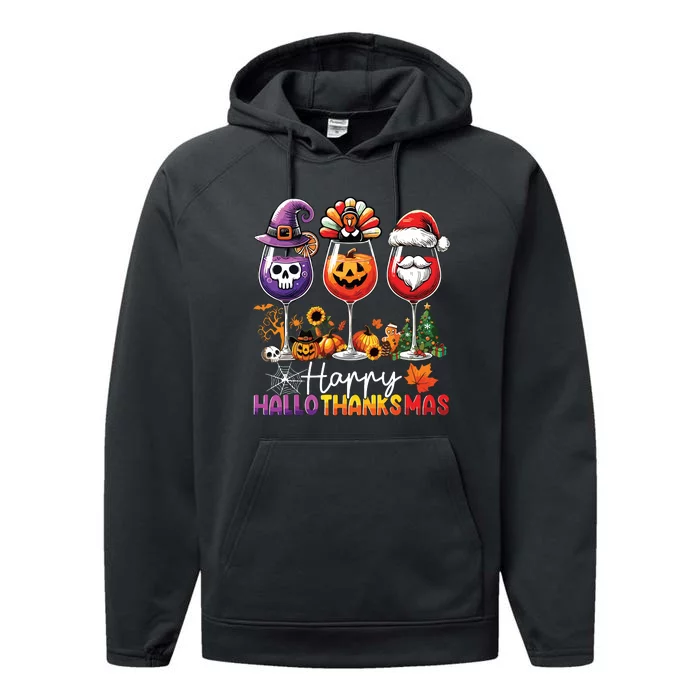 Happy Hallothanksmas Halloween Thanksgiving Christmas Performance Fleece Hoodie