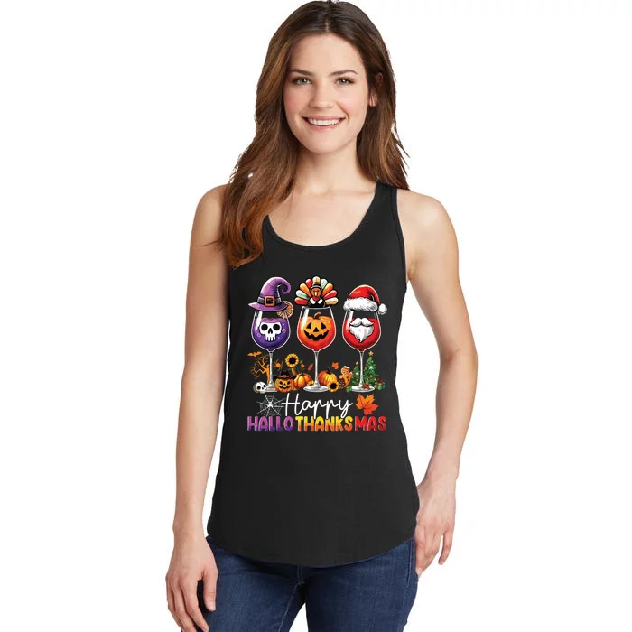 Happy Hallothanksmas Halloween Thanksgiving Christmas Ladies Essential Tank