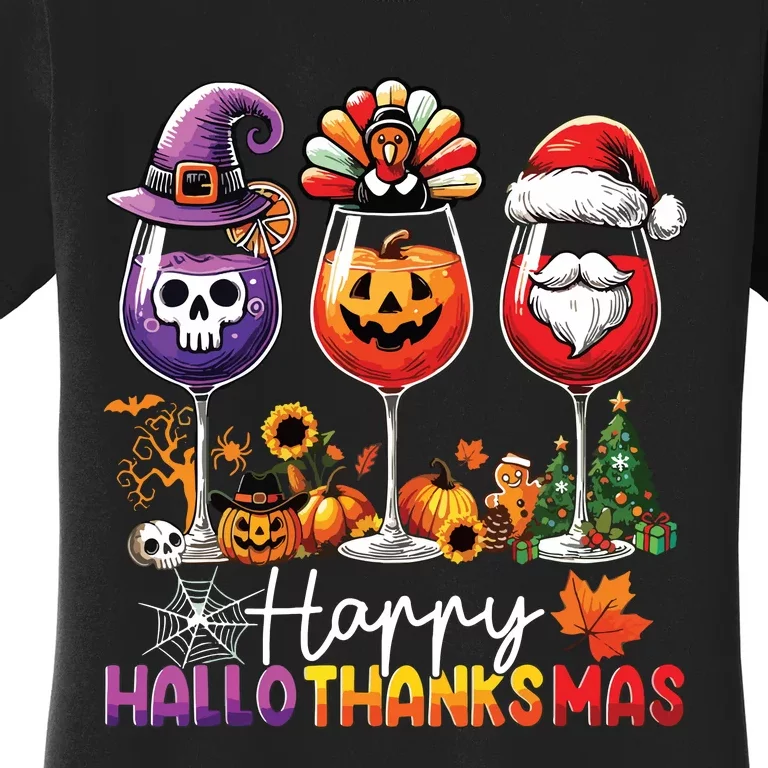 Happy Hallothanksmas Halloween Thanksgiving Christmas Women's T-Shirt