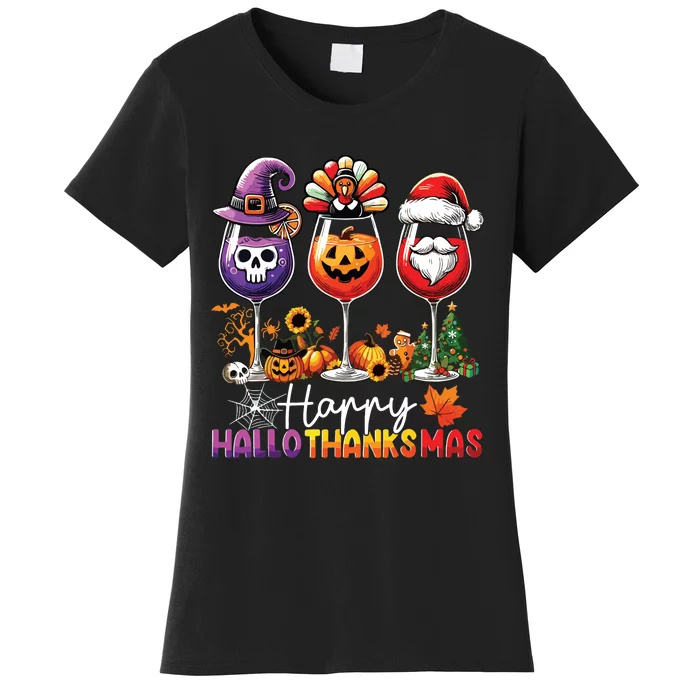 Happy Hallothanksmas Halloween Thanksgiving Christmas Women's T-Shirt