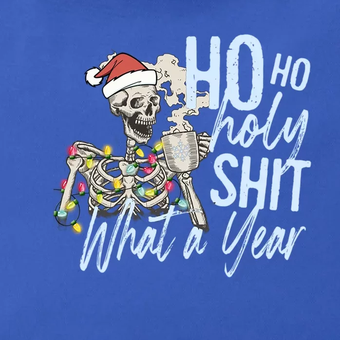 Ho Ho Holy Shit What A Year Gift Funny Christmas Skeleton Gift Zip Tote Bag