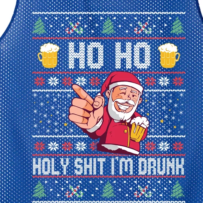 Ho Ho Holy Shit Im Drunk Ugly Christmas Sweater Gift Mesh Reversible Basketball Jersey Tank