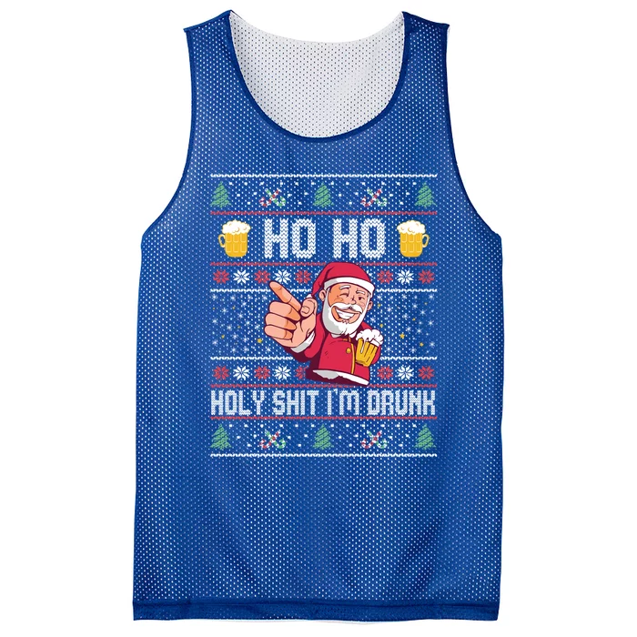 Ho Ho Holy Shit Im Drunk Ugly Christmas Sweater Gift Mesh Reversible Basketball Jersey Tank