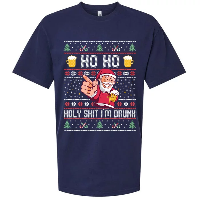 Ho Ho Holy Shit Im Drunk Ugly Christmas Sweater Gift Sueded Cloud Jersey T-Shirt