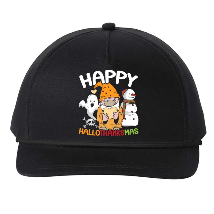 Happy Hallothanksmas Halloween Thanksgiving Christmas Snapback Five-Panel Rope Hat