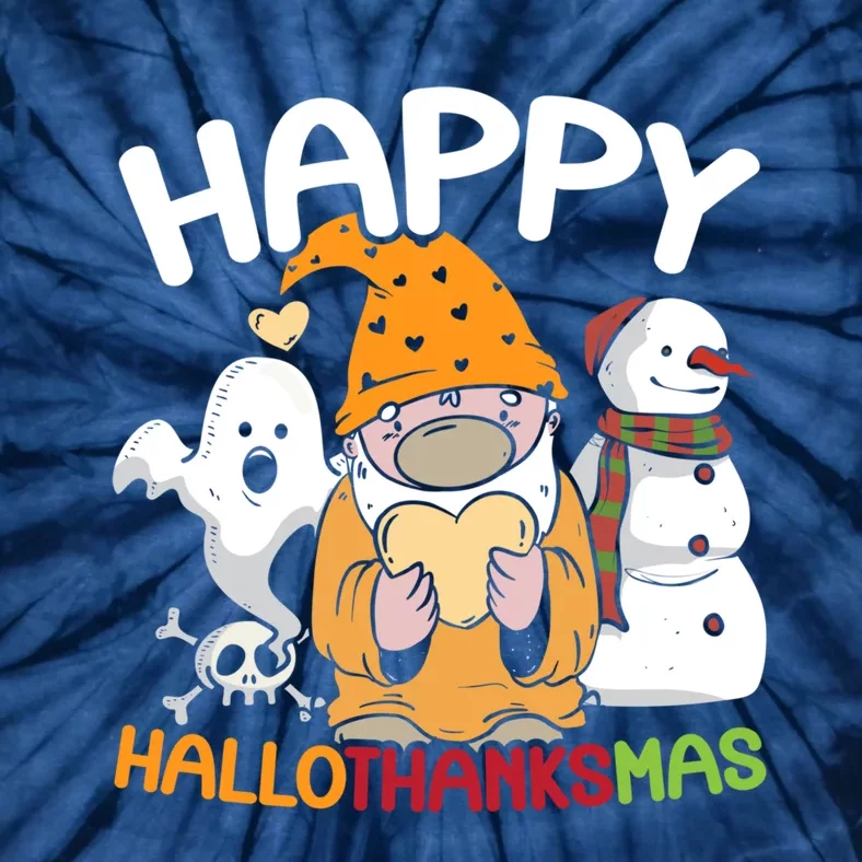 Happy Hallothanksmas Halloween Thanksgiving Christmas Tie-Dye T-Shirt