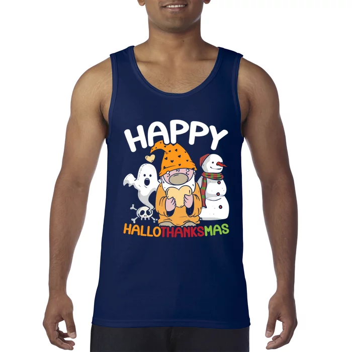 Happy Hallothanksmas Halloween Thanksgiving Christmas Tank Top