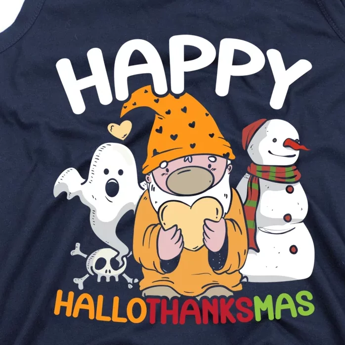 Happy Hallothanksmas Halloween Thanksgiving Christmas Tank Top