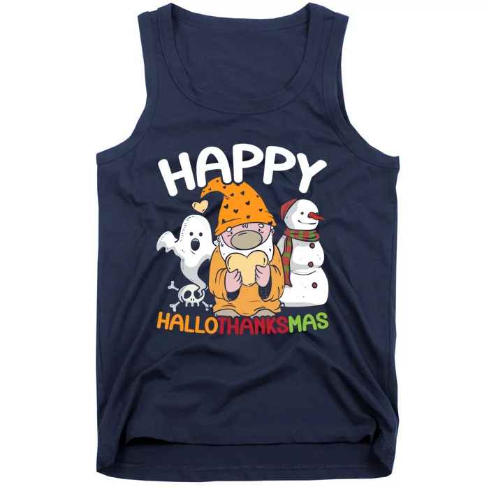 Happy Hallothanksmas Halloween Thanksgiving Christmas Tank Top