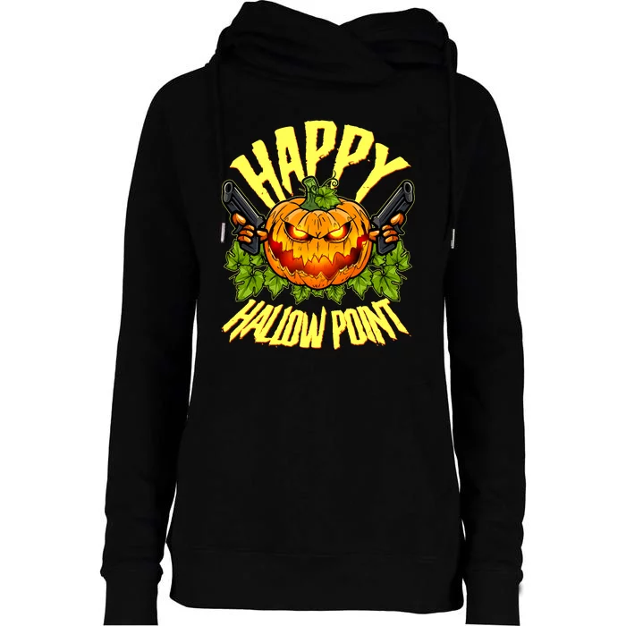 Halloween Happy Hallow Point Pumpkin Gunner Womens Funnel Neck Pullover Hood