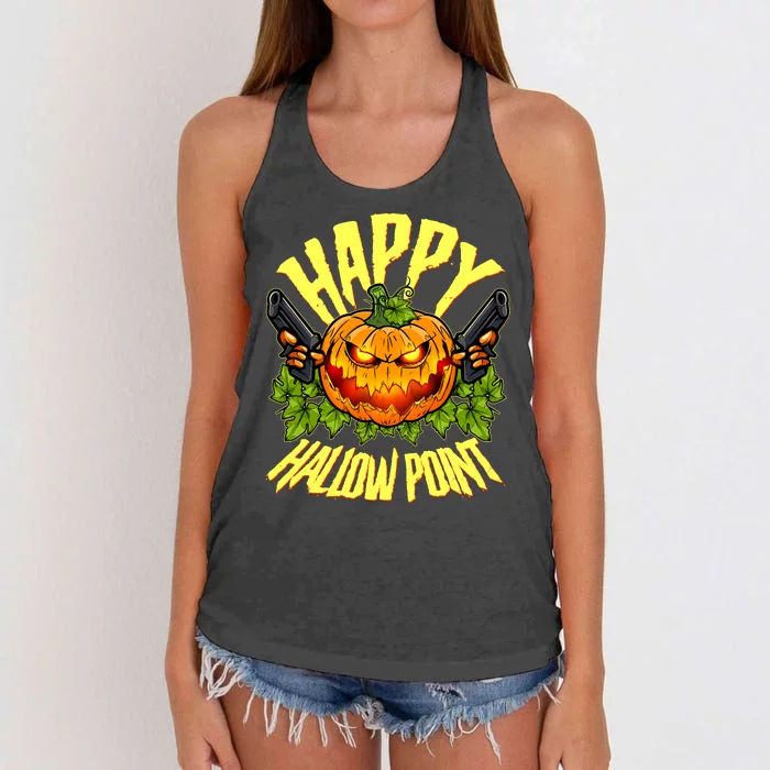 Halloween Happy Hallow Point Pumpkin Gunner Women's Knotted Racerback Tank