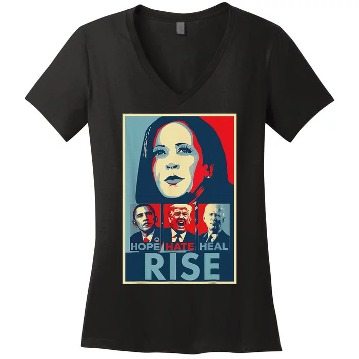 Hope Hate Heal Rise 2024 Women's V-Neck T-Shirt