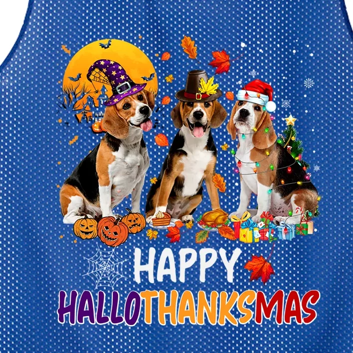 Happy Hallothanksmas Halloween Thanksgiving Christmas Beagle Gift Mesh Reversible Basketball Jersey Tank