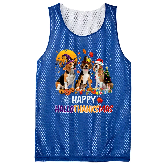 Happy Hallothanksmas Halloween Thanksgiving Christmas Beagle Gift Mesh Reversible Basketball Jersey Tank