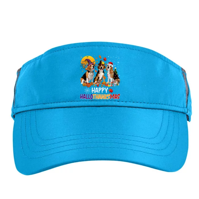 Happy Hallothanksmas Halloween Thanksgiving Christmas Beagle Gift Adult Drive Performance Visor