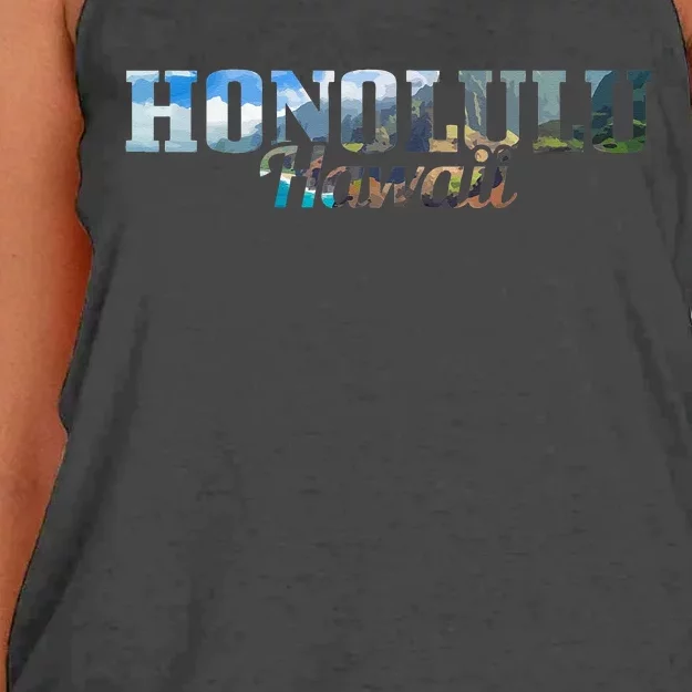 Honolulu Hawaii Hawaiian Islands Surf Surfing Surfer Gift Women's Knotted Racerback Tank