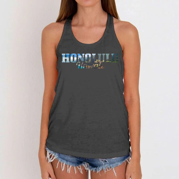 Honolulu Hawaii Hawaiian Islands Surf Surfing Surfer Gift Women's Knotted Racerback Tank