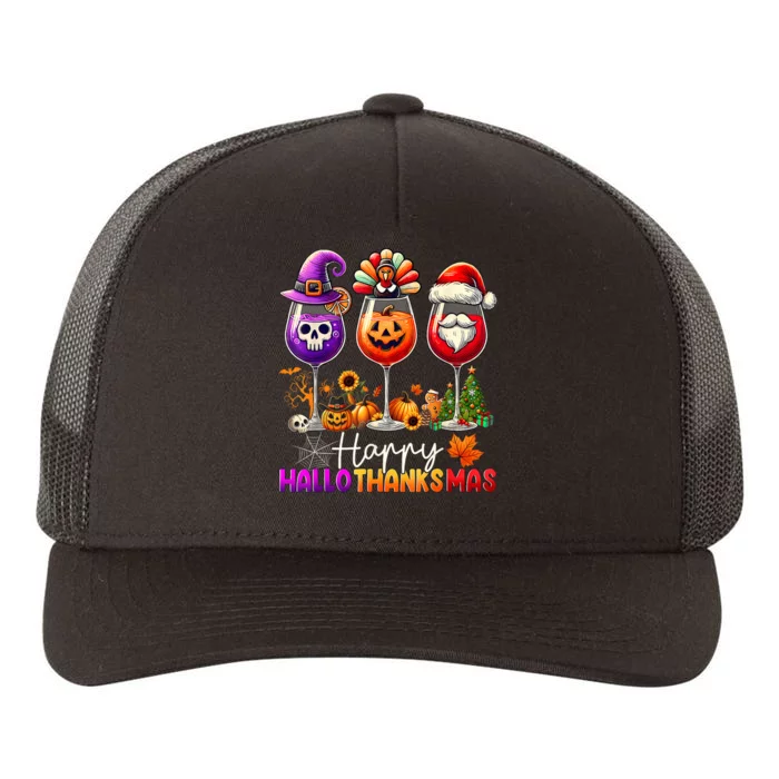 Happy Hallothanksmas Halloween Thanksgiving Christmas Yupoong Adult 5-Panel Trucker Hat