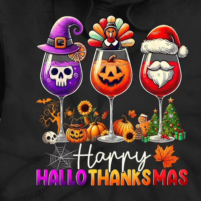 Happy Hallothanksmas Halloween Thanksgiving Christmas Tie Dye Hoodie