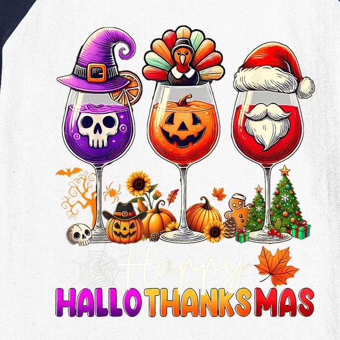 Happy Hallothanksmas Halloween Thanksgiving Christmas Baseball Sleeve Shirt