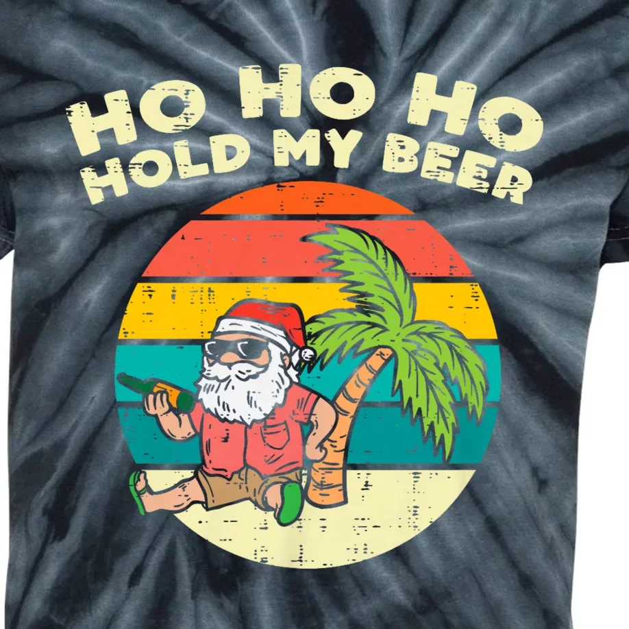 Ho Ho Hold My Beer Santa Beach Christmas In July Drinking Kids Tie-Dye T-Shirt