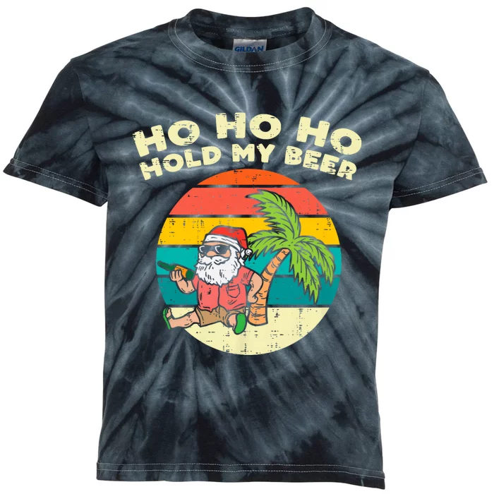 Ho Ho Hold My Beer Santa Beach Christmas In July Drinking Kids Tie-Dye T-Shirt