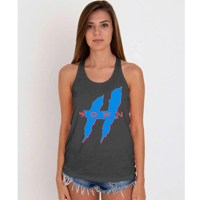 Houston  Htown Hustle Town The H Houston Texas 713 Women's Knotted Racerback Tank