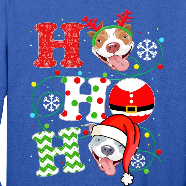 Ho Ho Ho Santa Claus Dogs Lovers Funny Pitbull Christmas Gift Long Sleeve Shirt