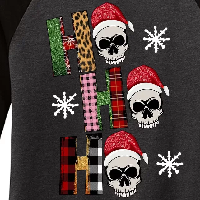 Ho Ho Ho Santa XMas Skulls Women's Tri-Blend 3/4-Sleeve Raglan Shirt