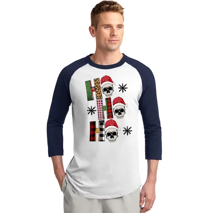 Ho Ho Ho Santa XMas Skulls Baseball Sleeve Shirt