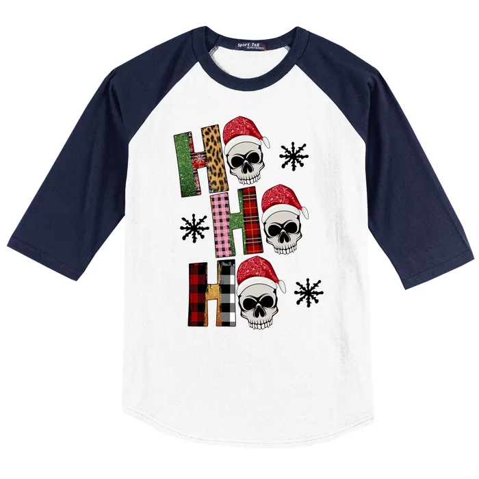 Ho Ho Ho Santa XMas Skulls Baseball Sleeve Shirt