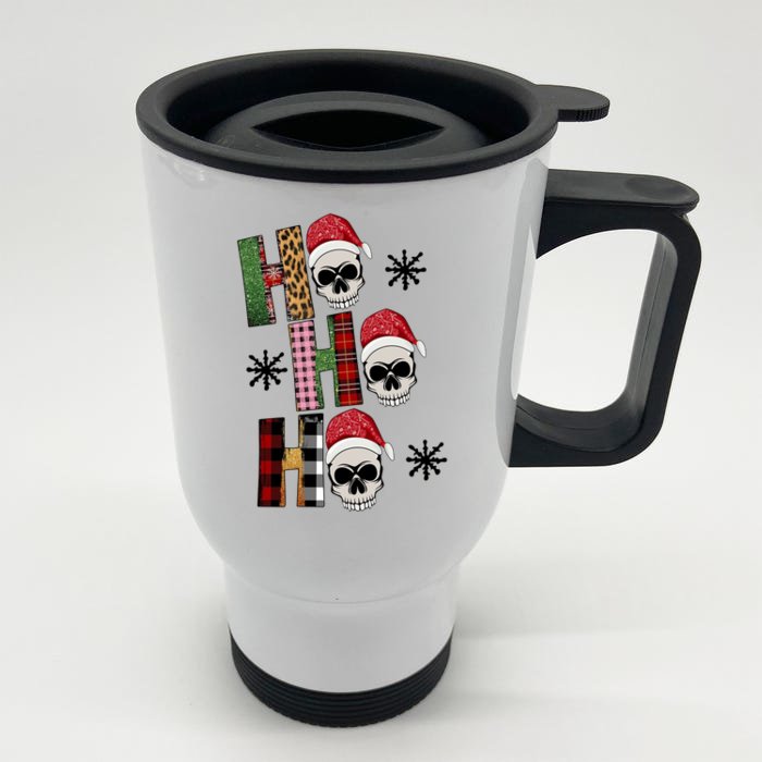 Ho Ho Ho Santa XMas Skulls Front & Back Stainless Steel Travel Mug