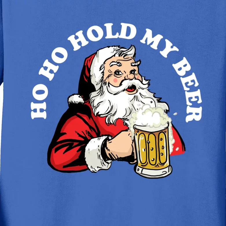 Ho Ho Hold My Beer Funny Santa Claus Christmas Cute Gift Kids Long Sleeve Shirt