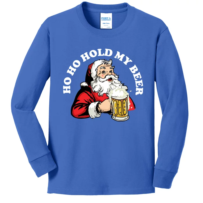 Ho Ho Hold My Beer Funny Santa Claus Christmas Cute Gift Kids Long Sleeve Shirt