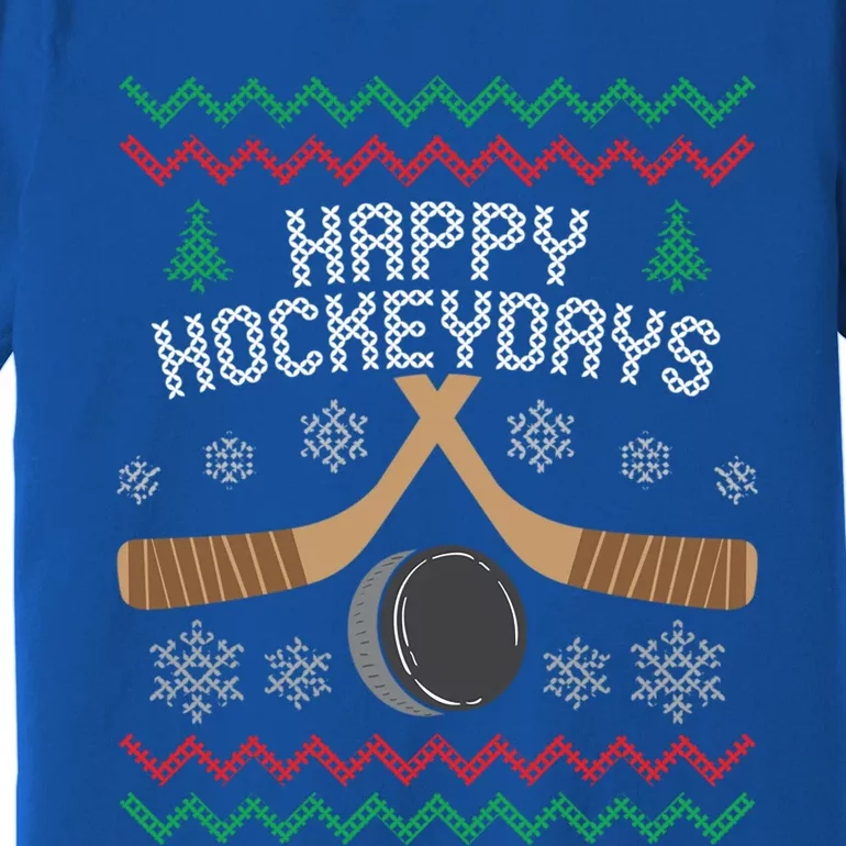 Happy Hockeydays Ice Hockey Player Ugly Christmas Sweater Gift Premium T-Shirt