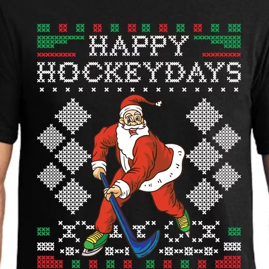 Happy Hockeydays Ice Hockey Player Ugly Christmas Sweater Gift Pajama Set