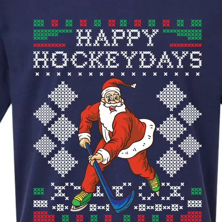 Happy Hockeydays Ice Hockey Player Ugly Christmas Sweater Gift Sueded Cloud Jersey T-Shirt