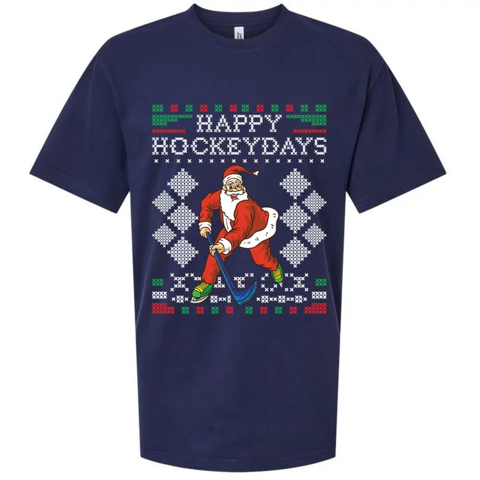 Happy Hockeydays Ice Hockey Player Ugly Christmas Sweater Gift Sueded Cloud Jersey T-Shirt