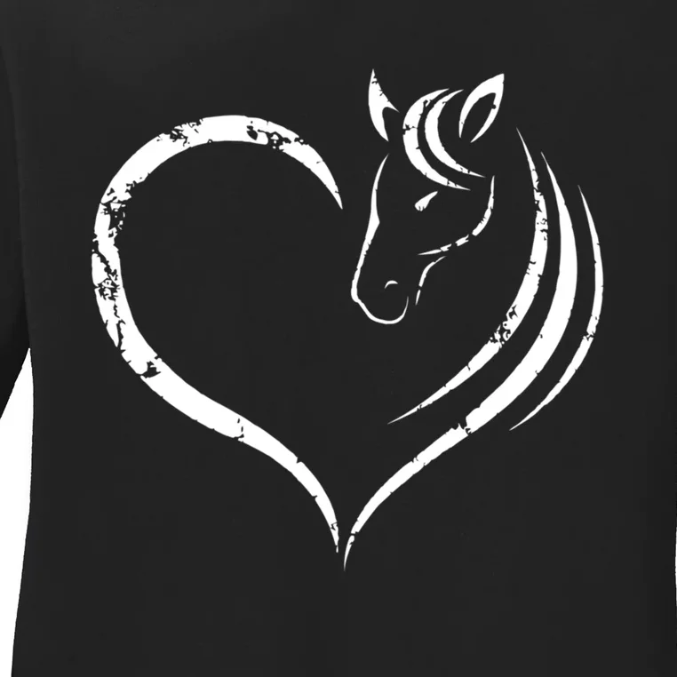 Horse Head Inside Heart Women Ladies Girls Teens Kids Gift Cool Gift Ladies Long Sleeve Shirt